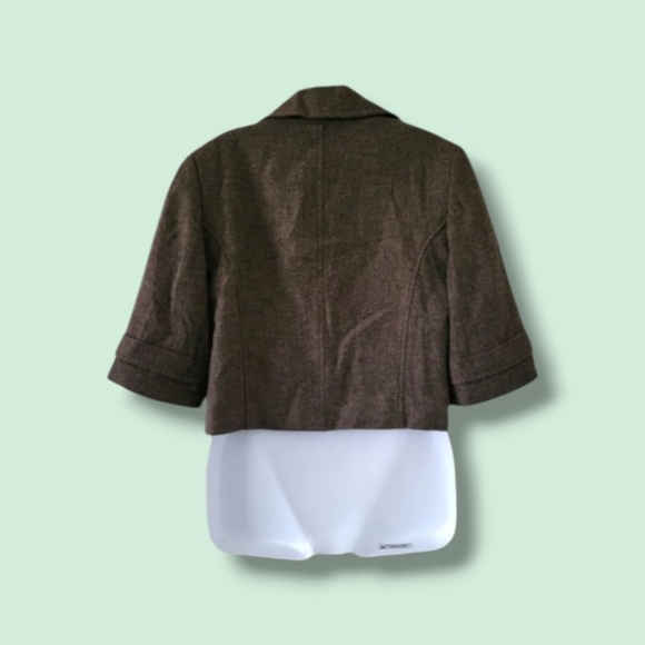 Tribal | NWOT Brown Tweed Moto Style 3/4 Sleeve Crop Jacket (SIZE 4) - Picture 2 of 10